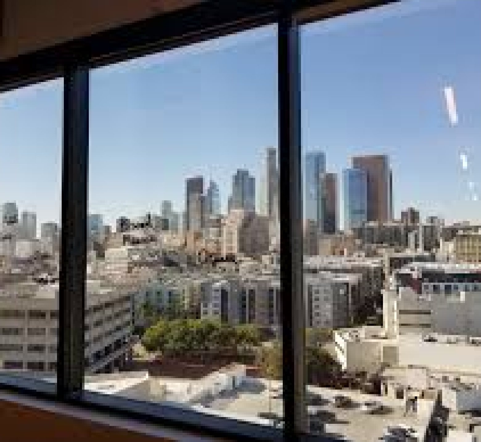 Downtown Los Angeles seen through the studio windows