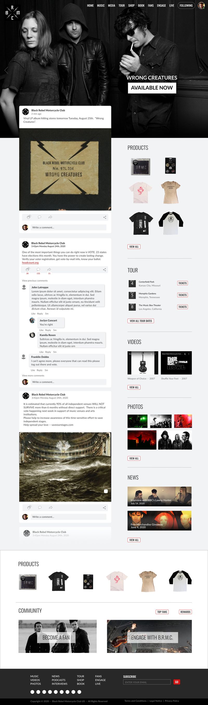 BRMC .music artist website, full page