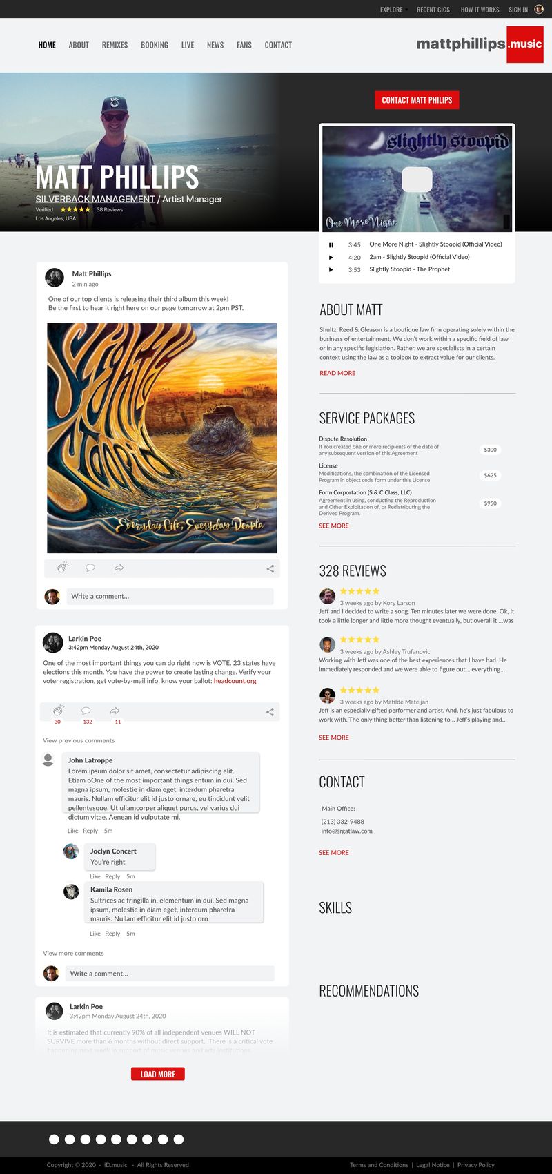 Matt Phillips .music website, full page