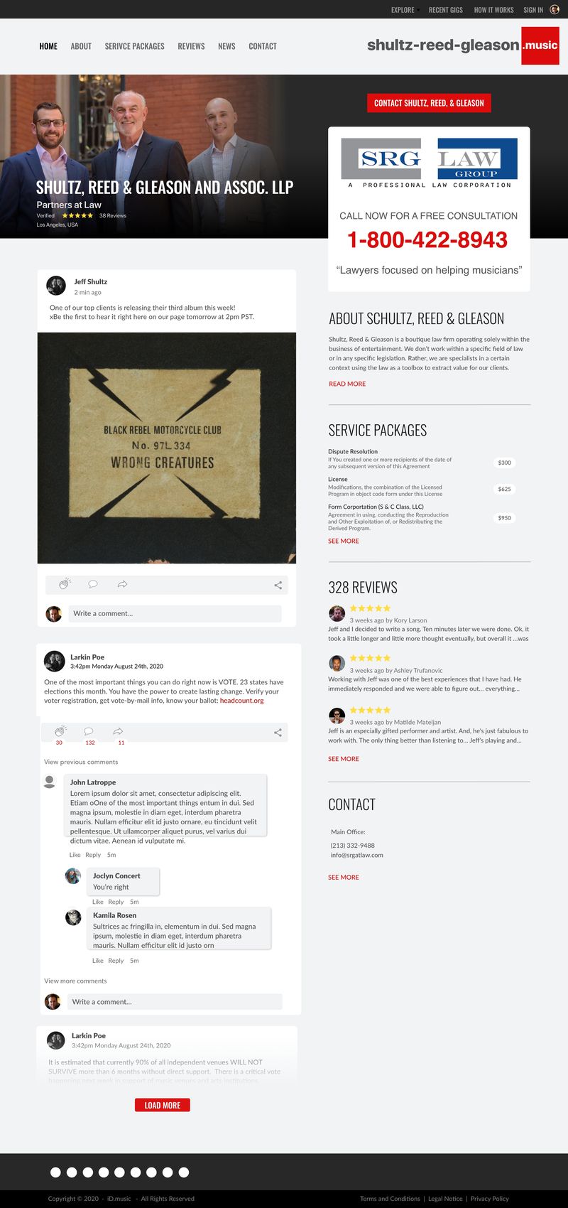 Shultz Reed Gleason .music website, full page