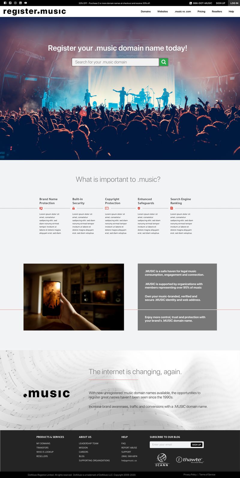register.music home page, full page