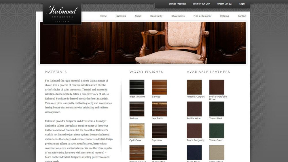Italmond website, materials page