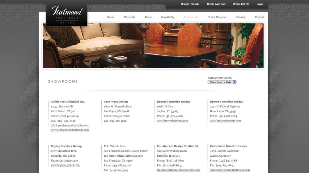 Italmond website, showrooms page