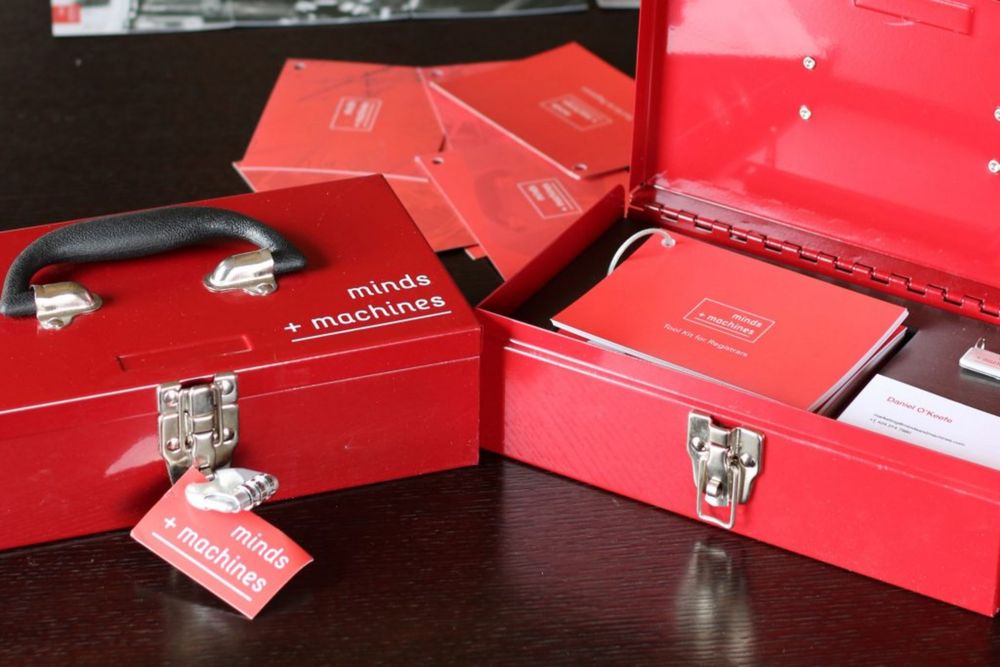 Minds + Machines red press kit, open