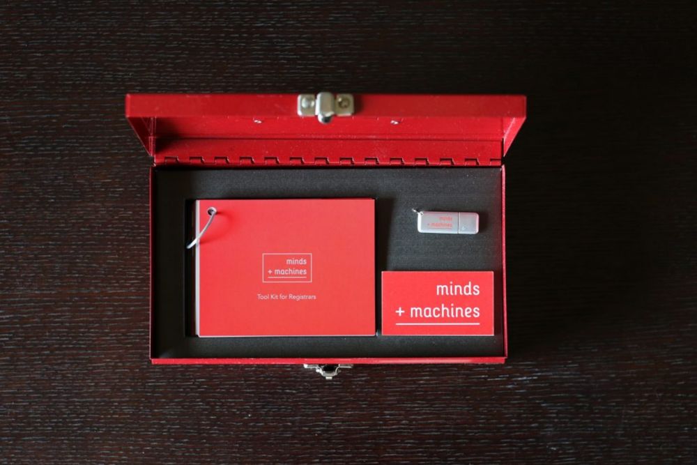 Minds + Machines press kit box, open