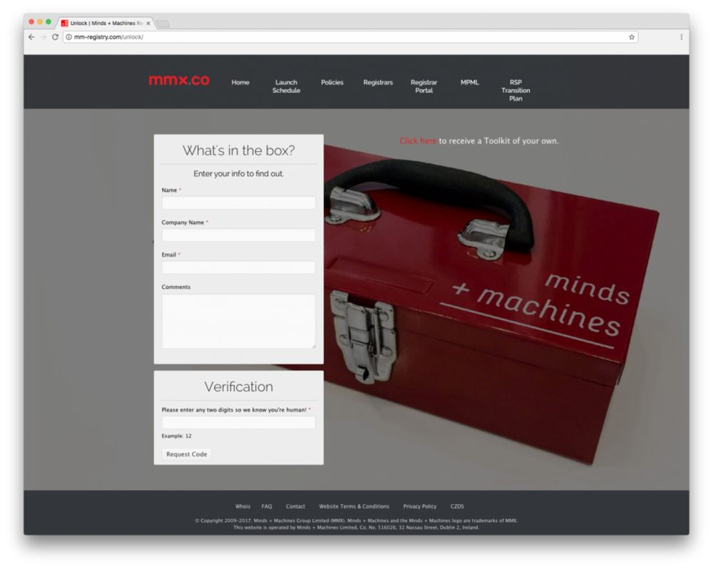 Minds + Machines website, contact form