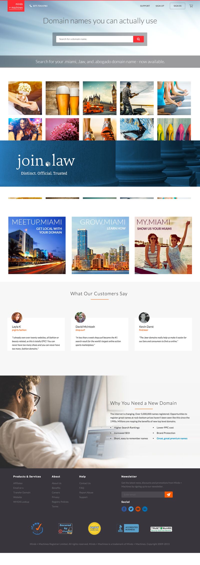 Registry home page with .law feature
