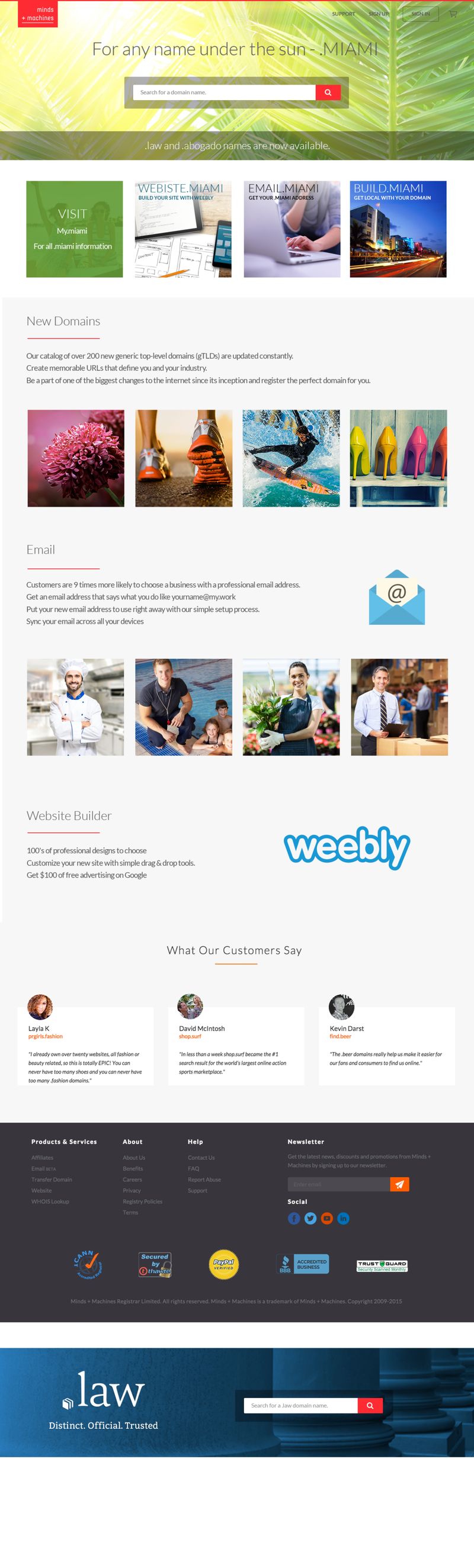 Registry home page, partner layout