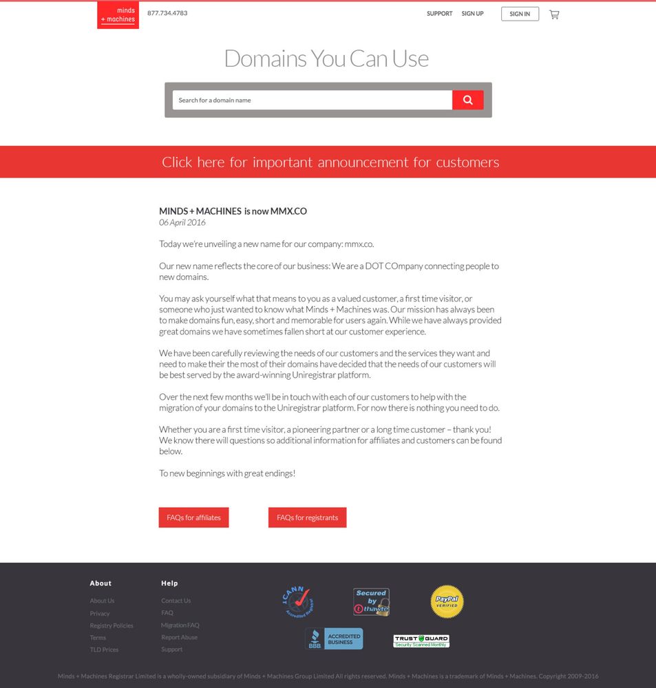 Announcement page