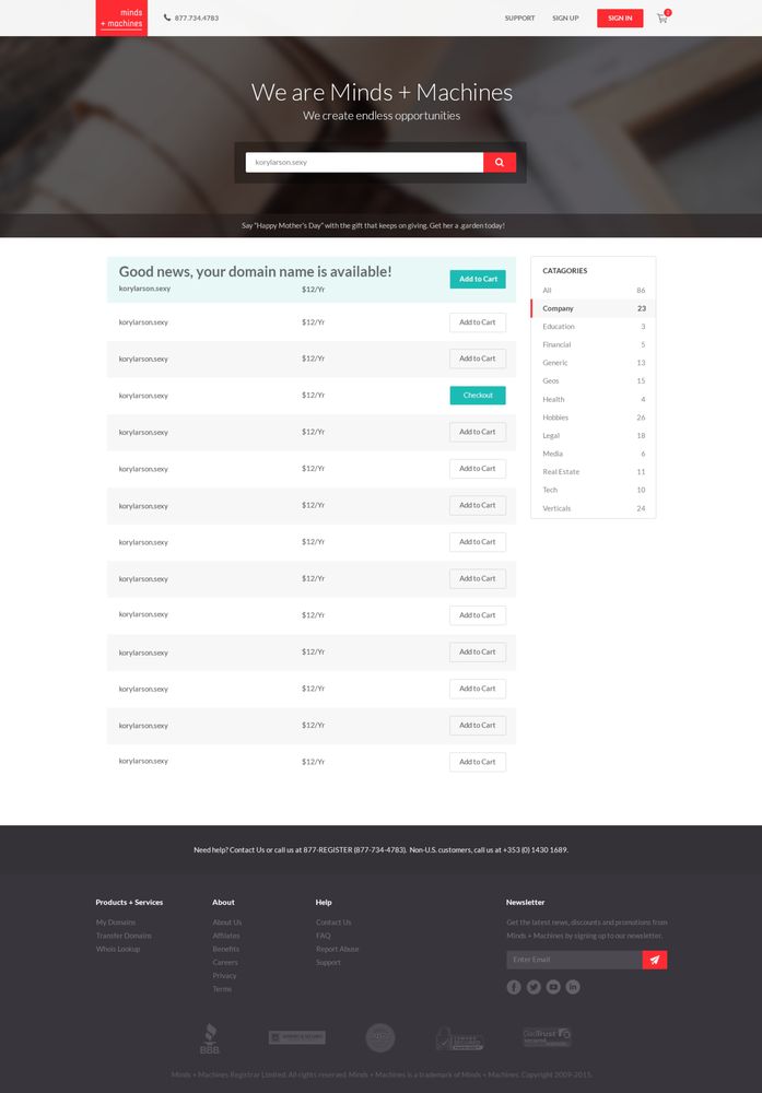 Domain search results