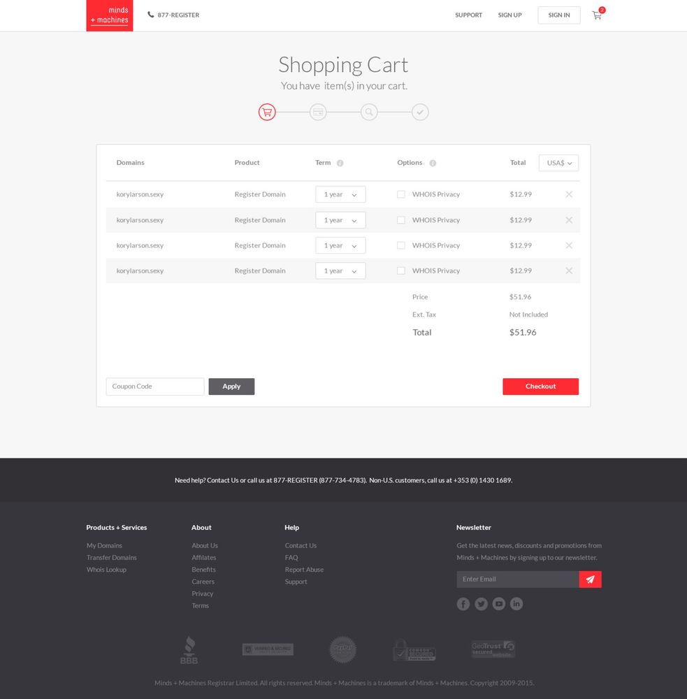 Shopping cart page