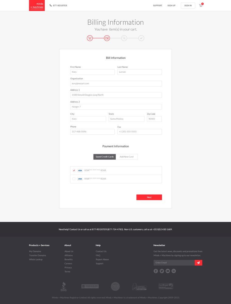 Billing information page