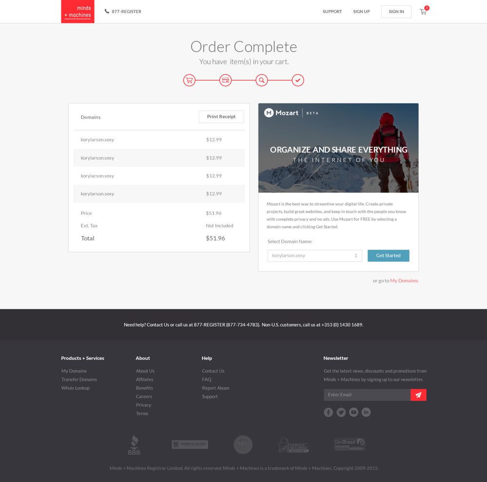 Order complete page