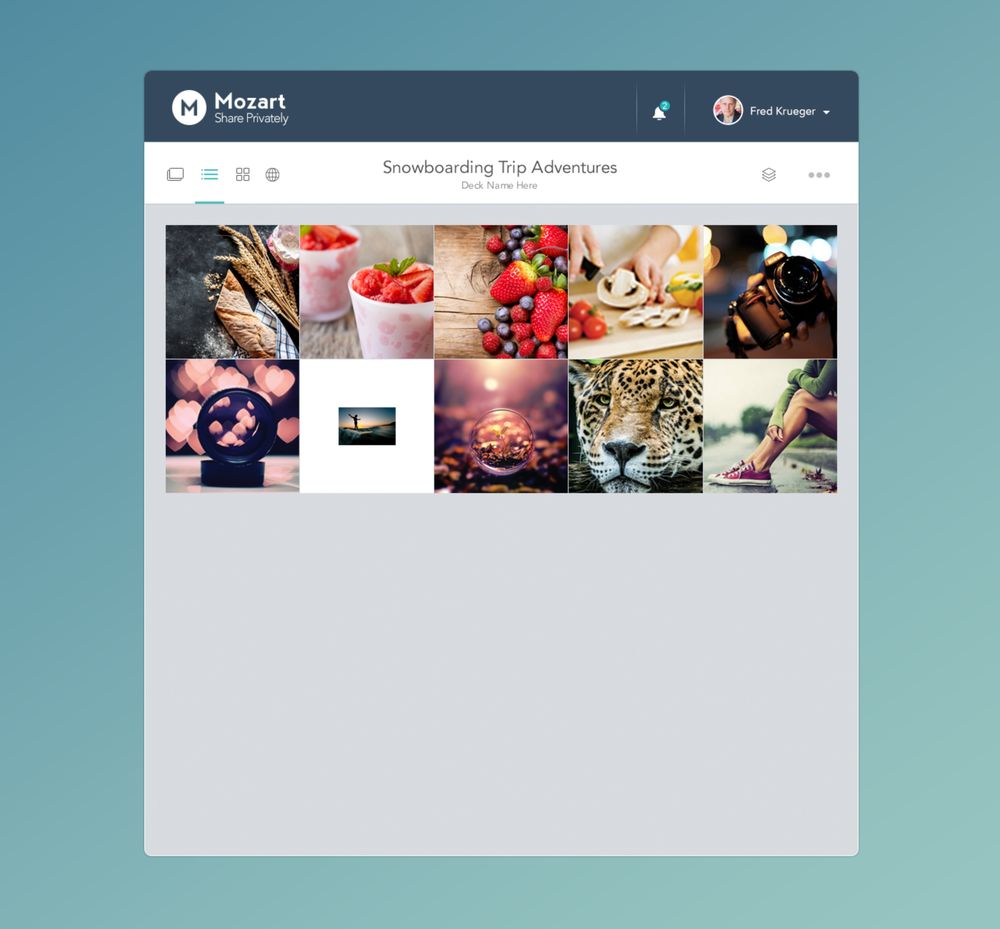 Mozart app, grid view screen