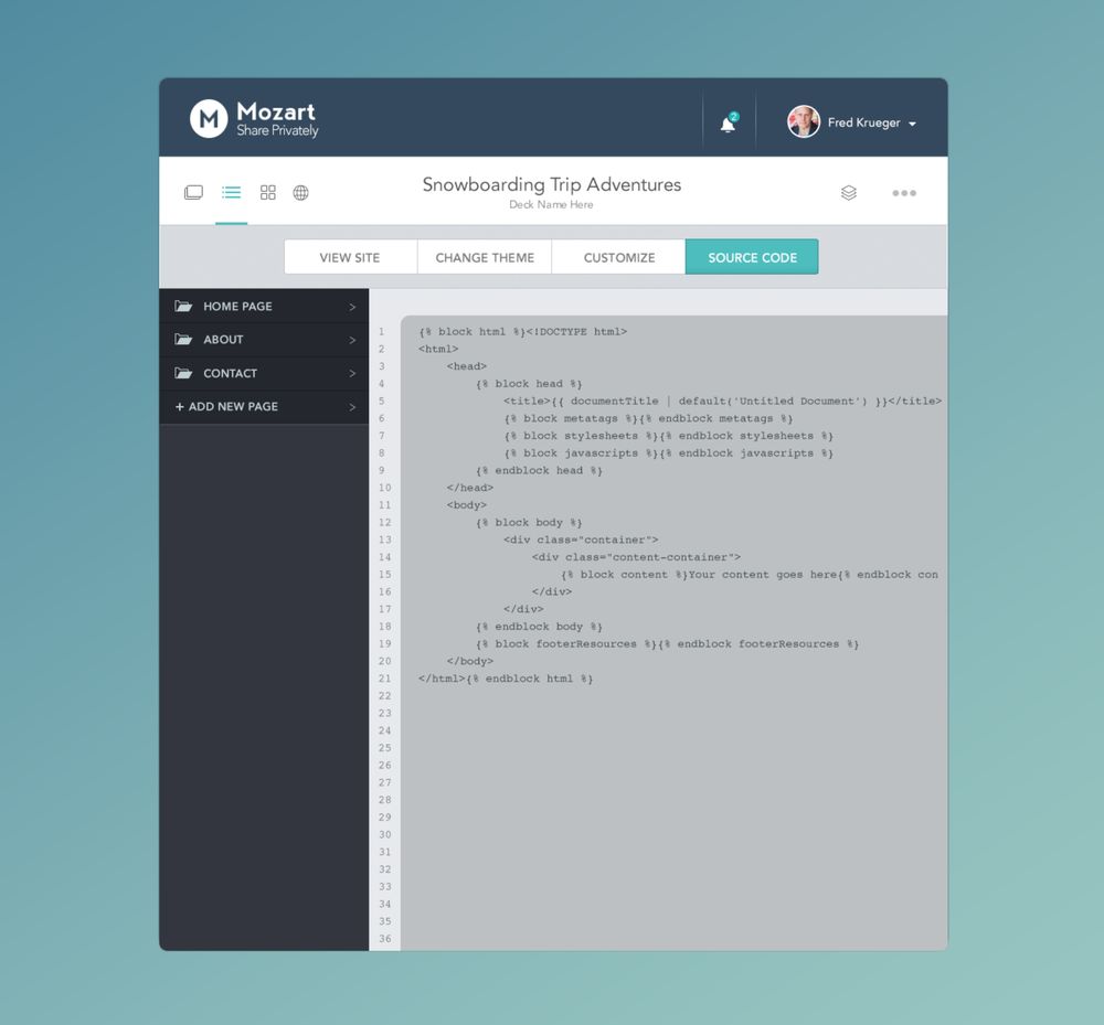 Mozart app, source code screen