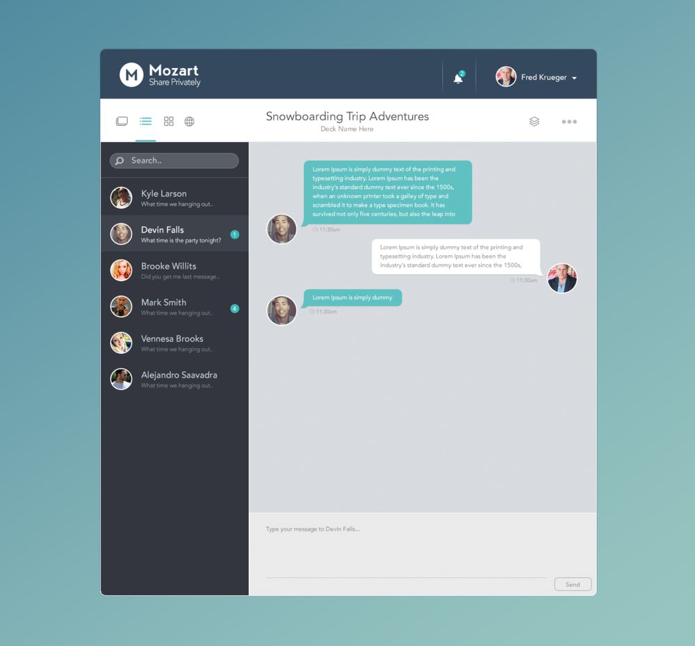 Mozart app, messaging screen
