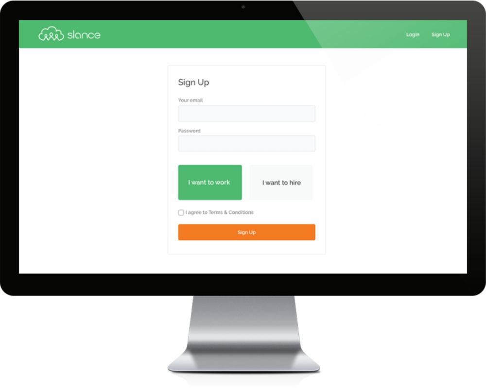 Slance sign-up screen