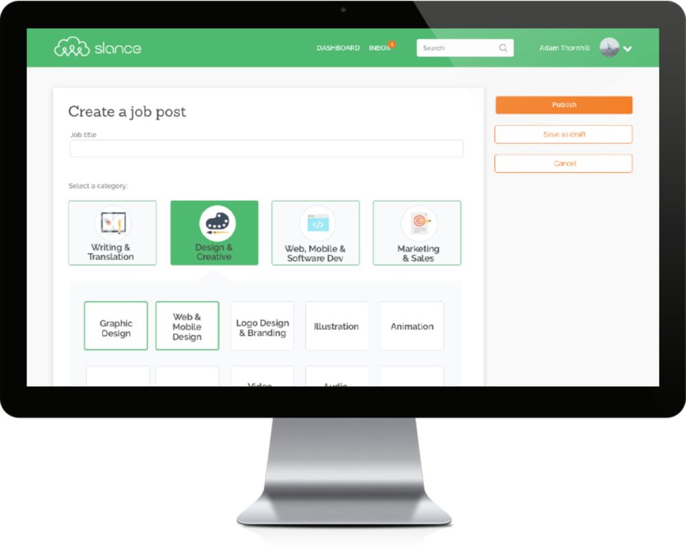 Slance create a job post screen