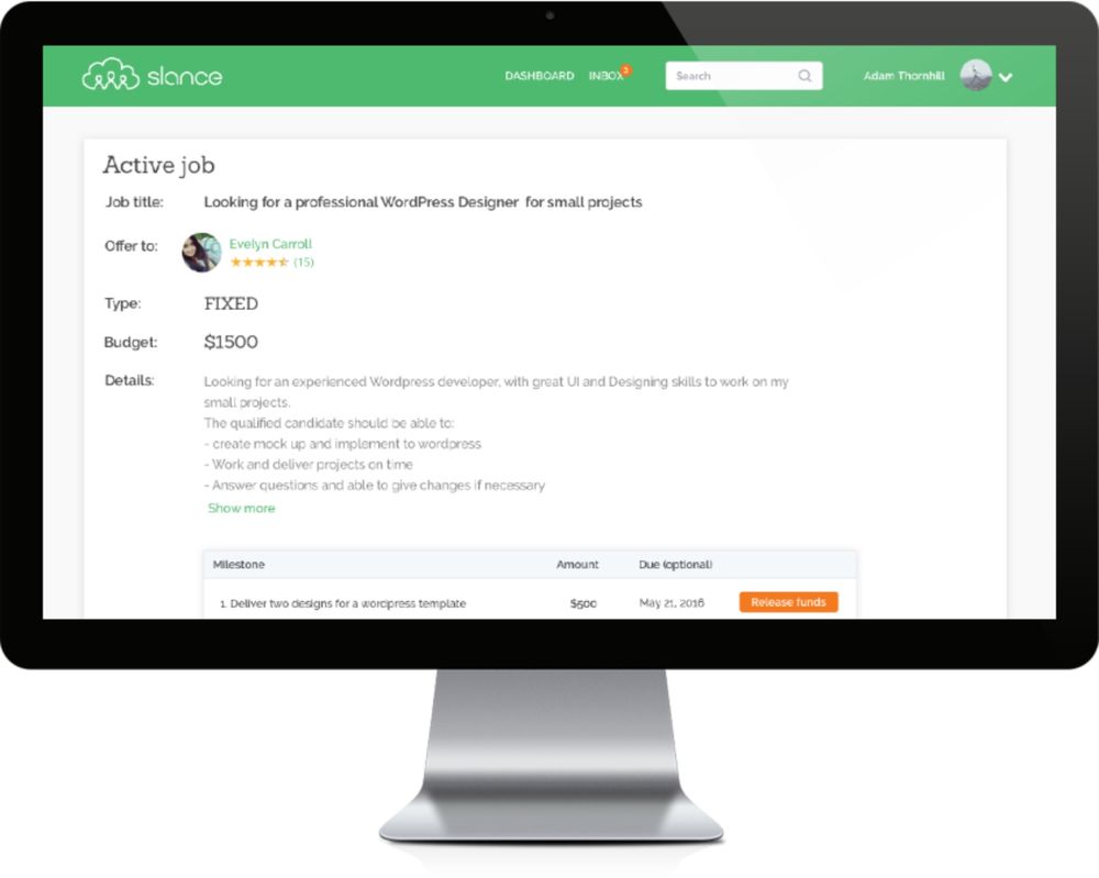 Slance active job with milestones
