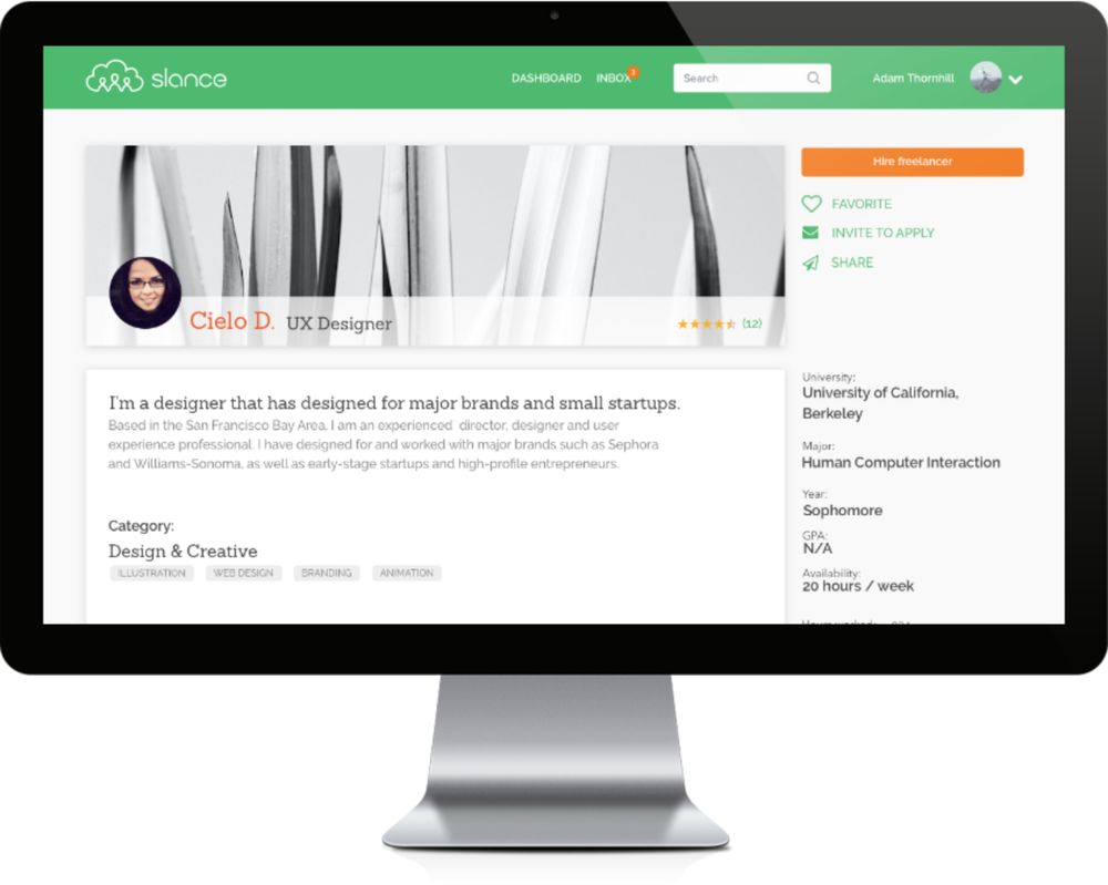 Slance freelancer profile