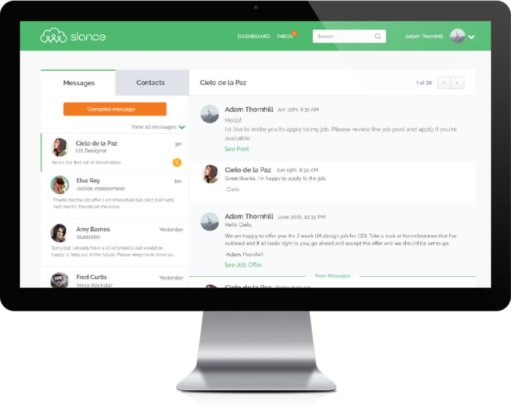 Slance messaging inbox